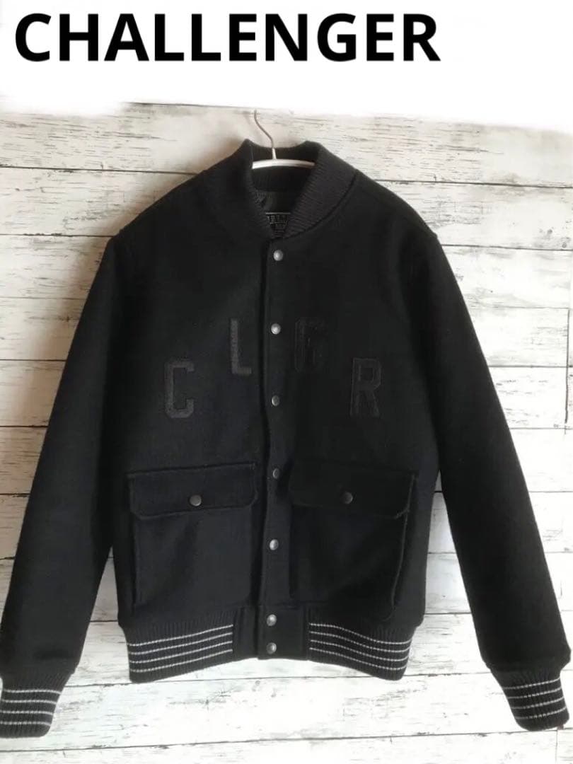 チャレンジャー　CHALLENGER ウールスタジャン　刺繍　ブラック　黒