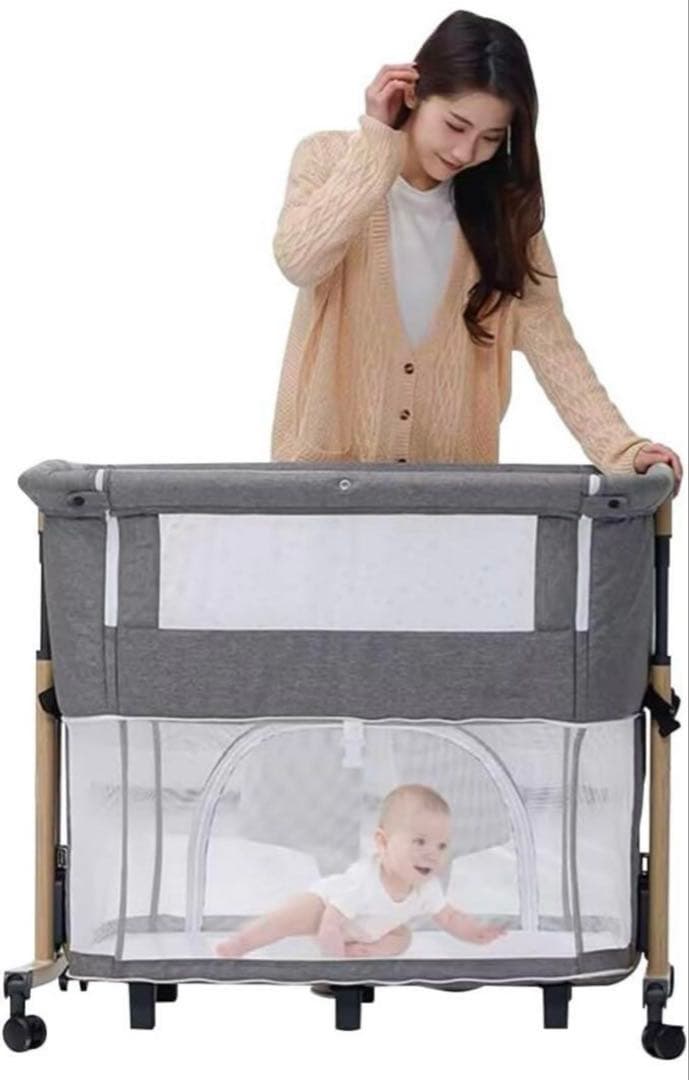 ★美品★HZDMJ ベビーベッド　2022改良版　グレー　ゆりかご　添い寝