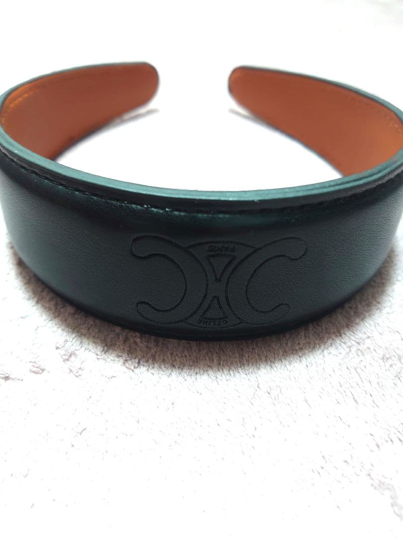 新品CELINEセリーヌトリオンフレザーヘアバンドカチューシャブラック訳あり