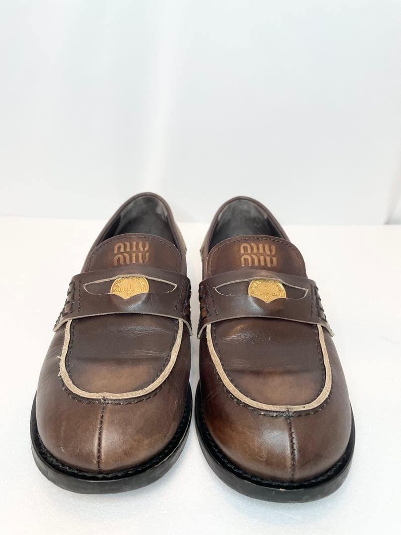 MiuMiu ヴィンテージ加工 (ブラウン) ペニーローファー 25cm