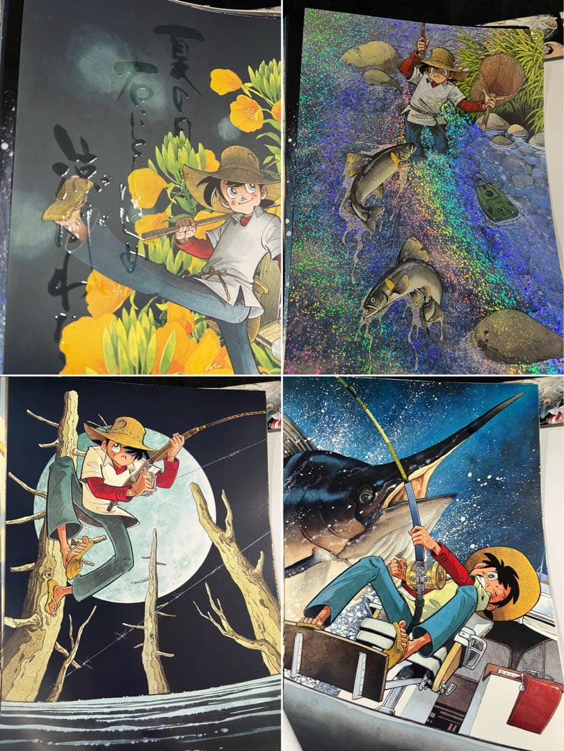 「釣りキチ三平」矢口高雄 額装用ポスター＆複製原画、紙フィギュアセット◆入手困難