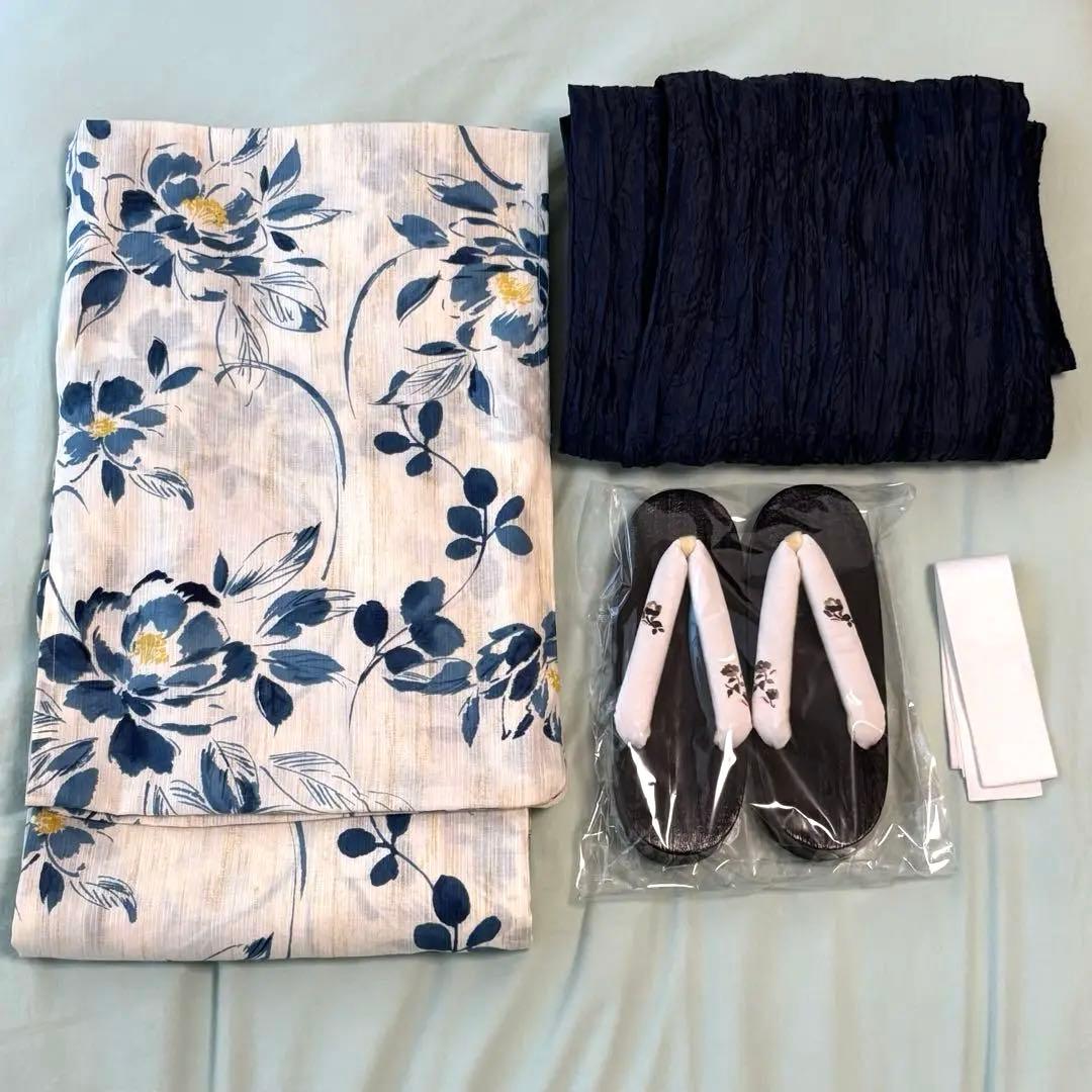 【美品】Dita「泡沫の花しらべ」浴衣5点セット 下駄＆腰紐は新品 セット販売