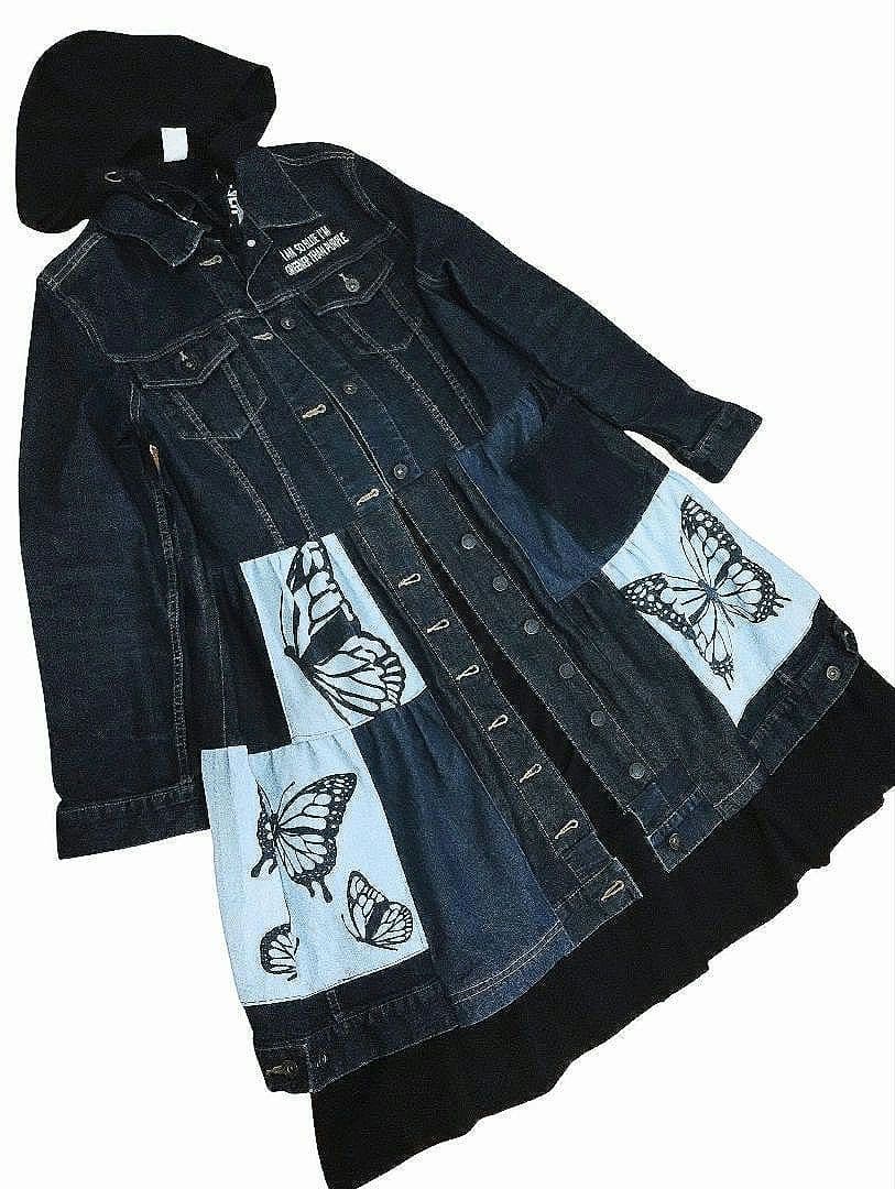 古着リメイク　Gジャンデニムパッチワーク　デニムリメイクロングジャケット