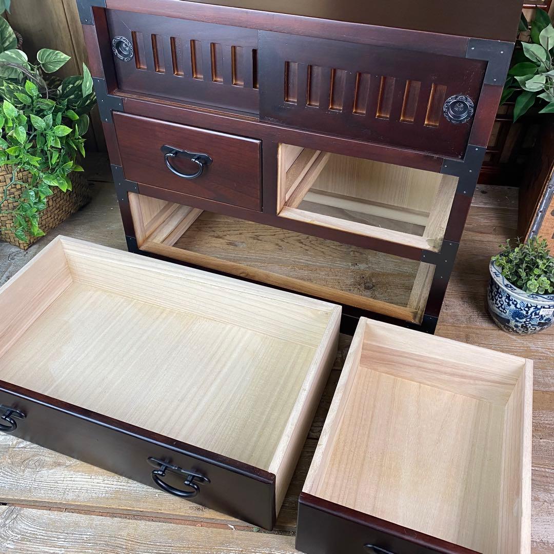 訳あり品！【75】民芸木製桐材天然無垢和箪笥引き戸付き収納家具和タンス飾り棚和室