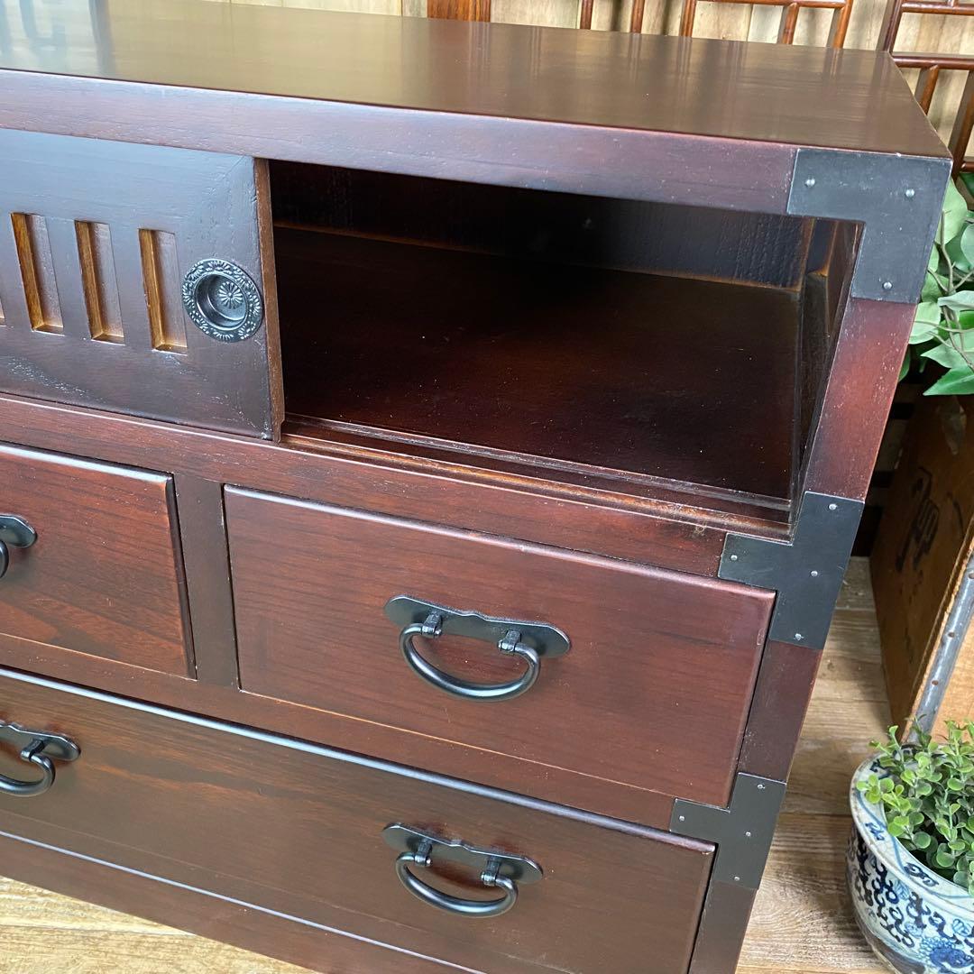 訳あり品！【75】民芸木製桐材天然無垢和箪笥引き戸付き収納家具和タンス飾り棚和室