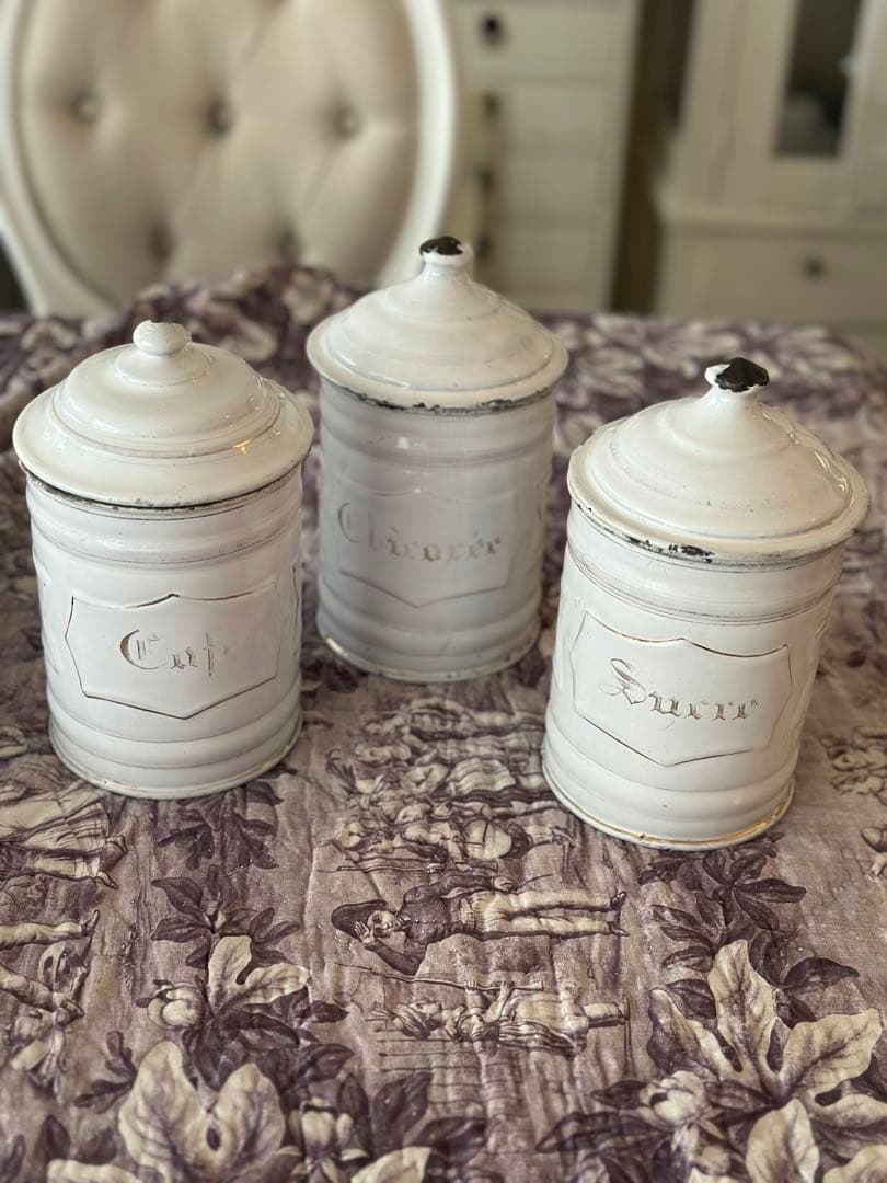 アンティーク　ホーロー　キャニスター　セット　フランスアンティーク
