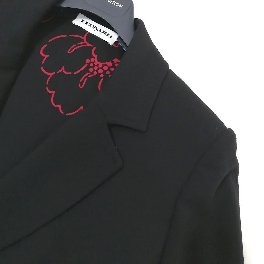 極美品✨ レオナール　ジャケット　トリム　44　大きいサイズ　裏地総柄　上品