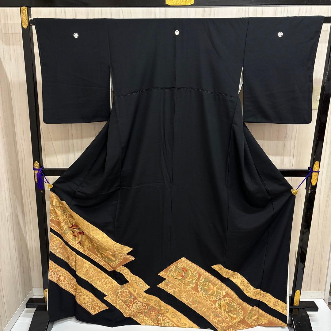 K*o様 豪華 黒留袖 金彩 一部刺繍 鳥 比翼仕立 正絹 広衿 袷 着物 AK