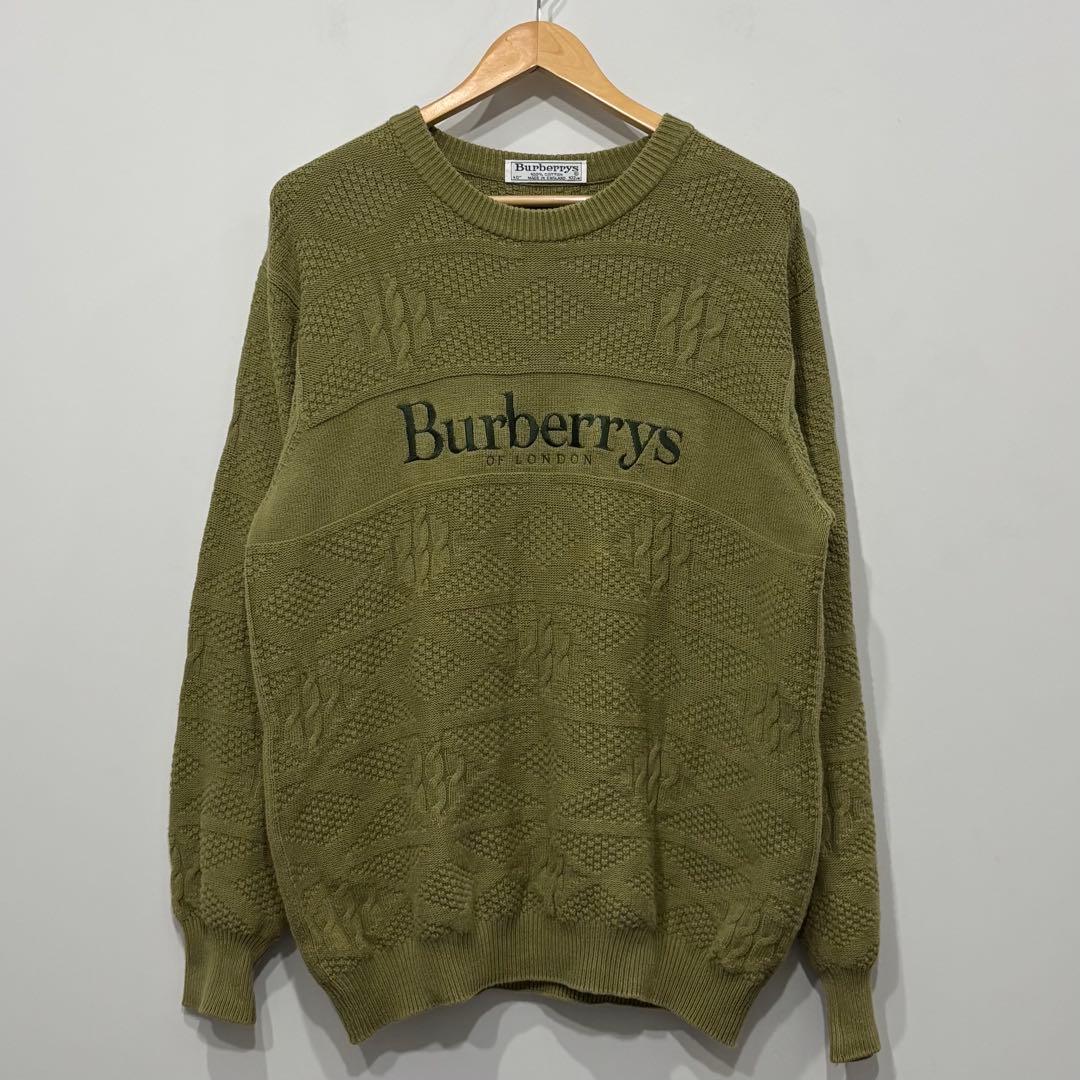 イングランド 製 Burberry's ロゴ ケーブル ニット 40 カーキ