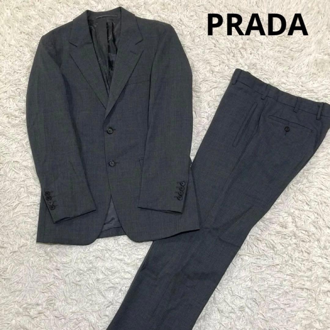 13272✨プラダ スーツ セットアップ ウール100% グレーストライプ 44