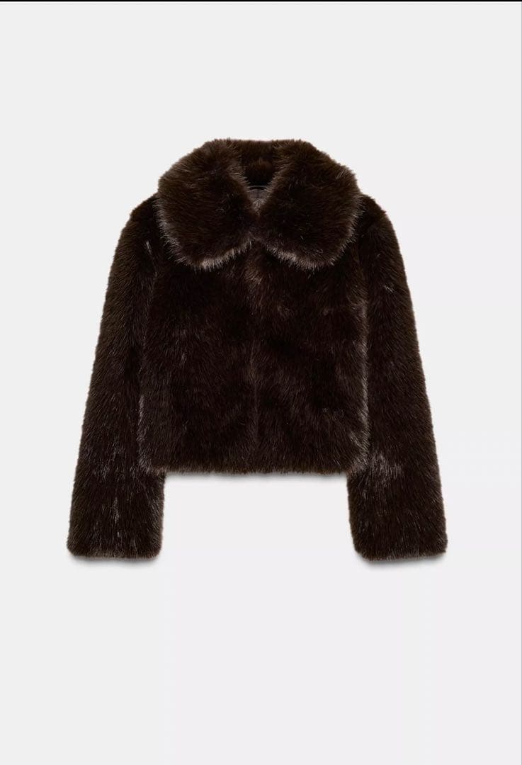 未使用ZARA フェイクファーラペルショートコートブラウン s