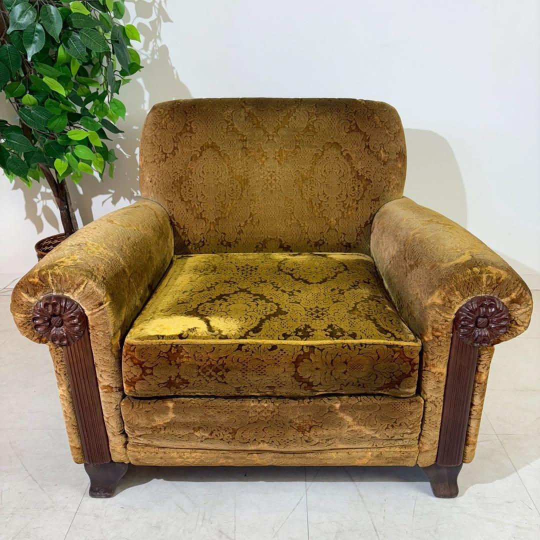 昭和レトロ 1人掛け ソファー　ダマスク柄 花柄 アームチェア アンティーク