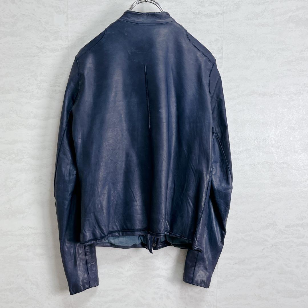 『sisii シシ』レザーライダースジャケット 牛革 洗濯可 ダブルジップ 紺青