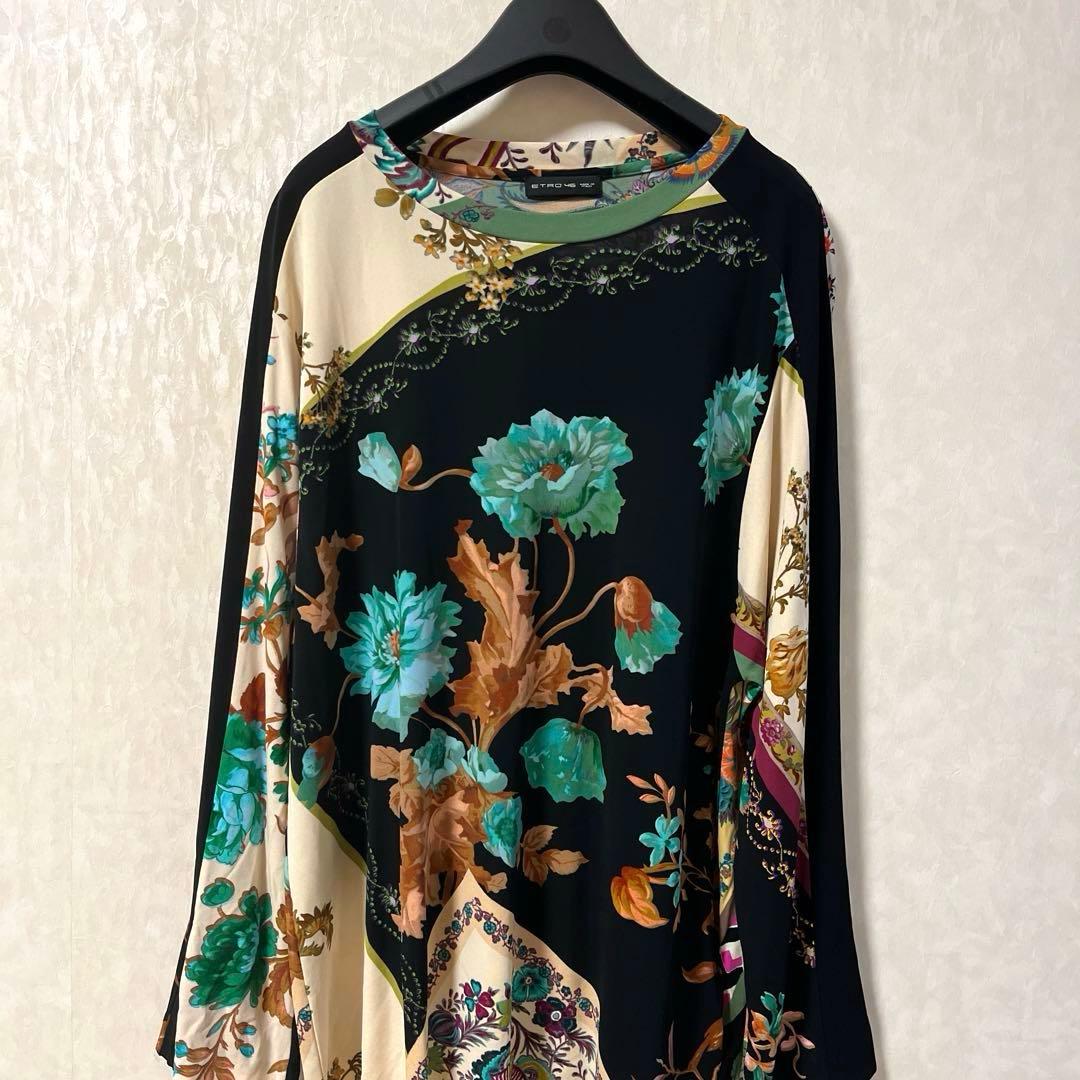 ETRO エトロ 長袖 クールネック 花柄 ストレッチ 46大きいサイズ