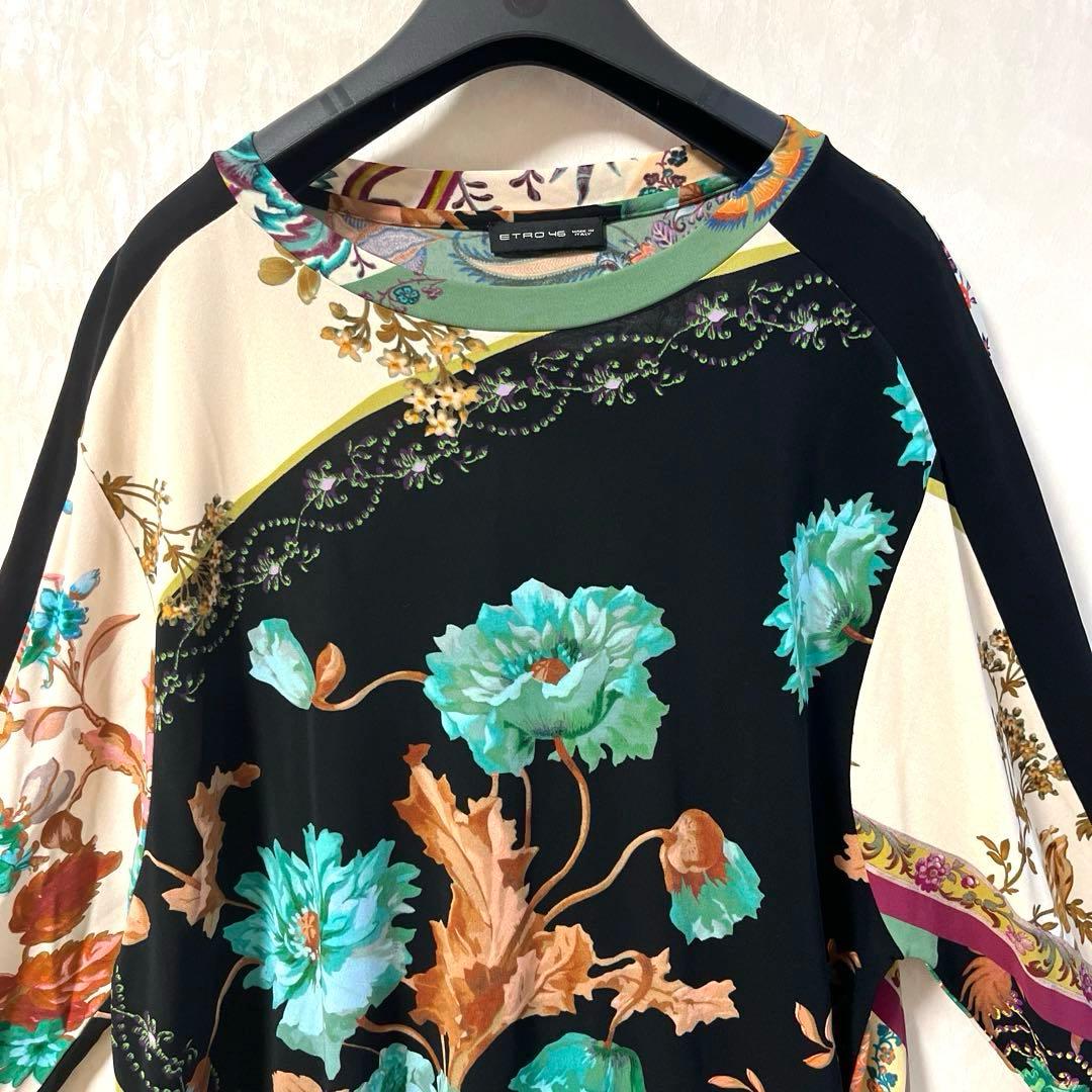 ETRO エトロ 長袖 クールネック 花柄 ストレッチ 46大きいサイズ