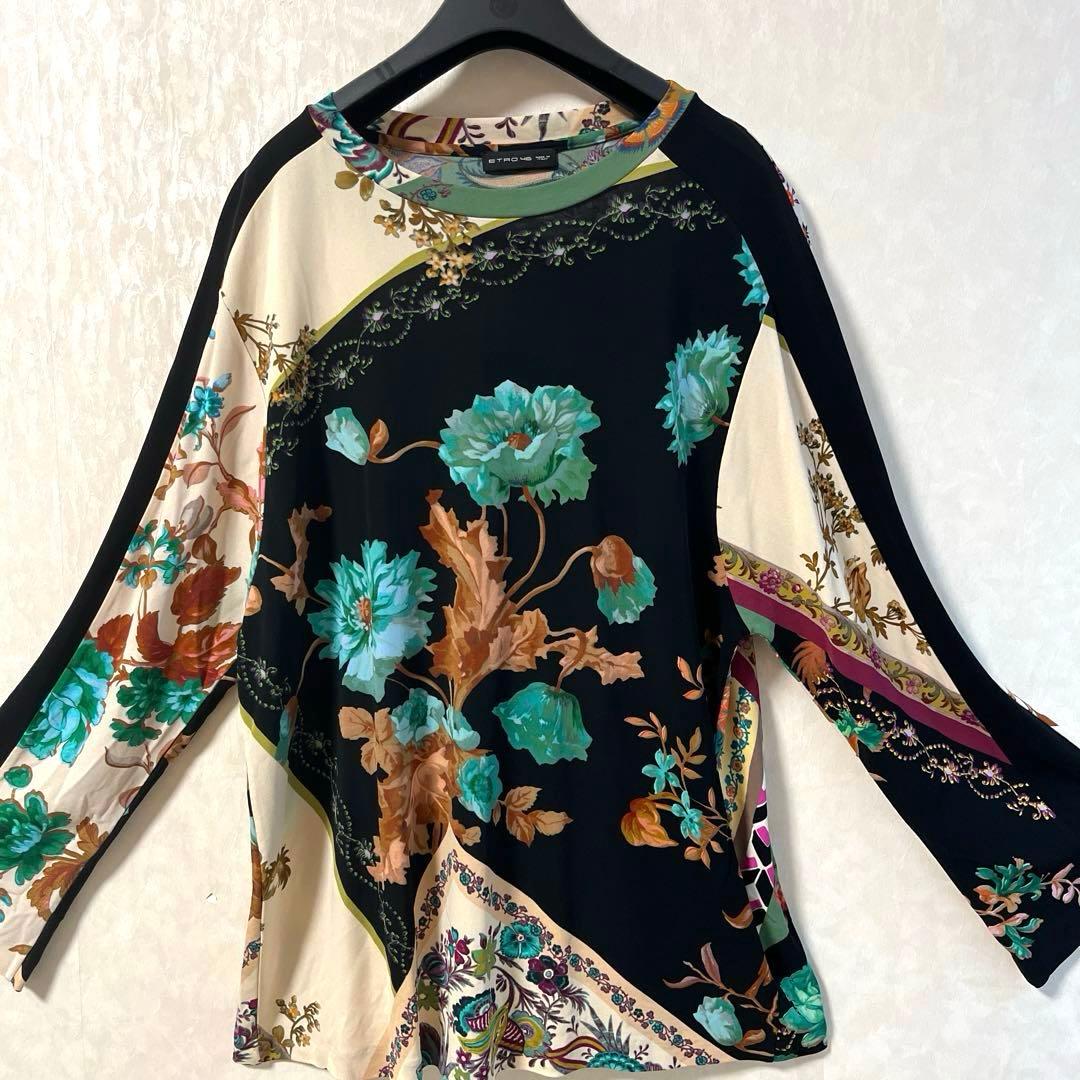 ETRO エトロ 長袖 クールネック 花柄 ストレッチ 46大きいサイズ