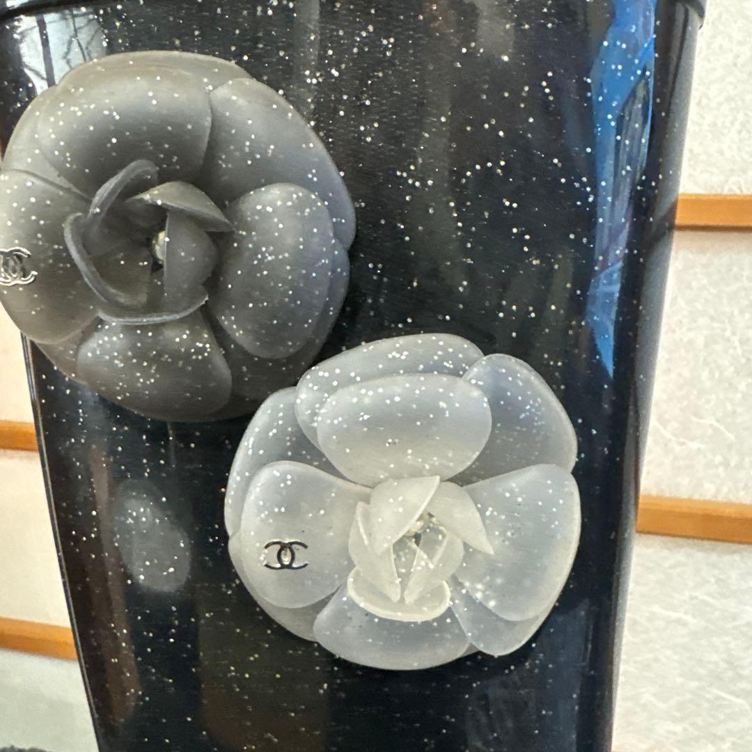 【正規品】希少 ラメ CHANEL 長靴 ブラック カメリア シャネル 38