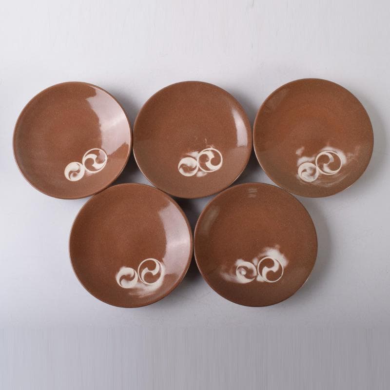 和食器　三浦竹軒作　一力皿　五客　共布共箱　C　7986