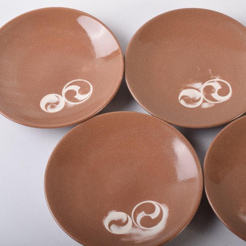 和食器　三浦竹軒作　一力皿　五客　共布共箱　C　7986