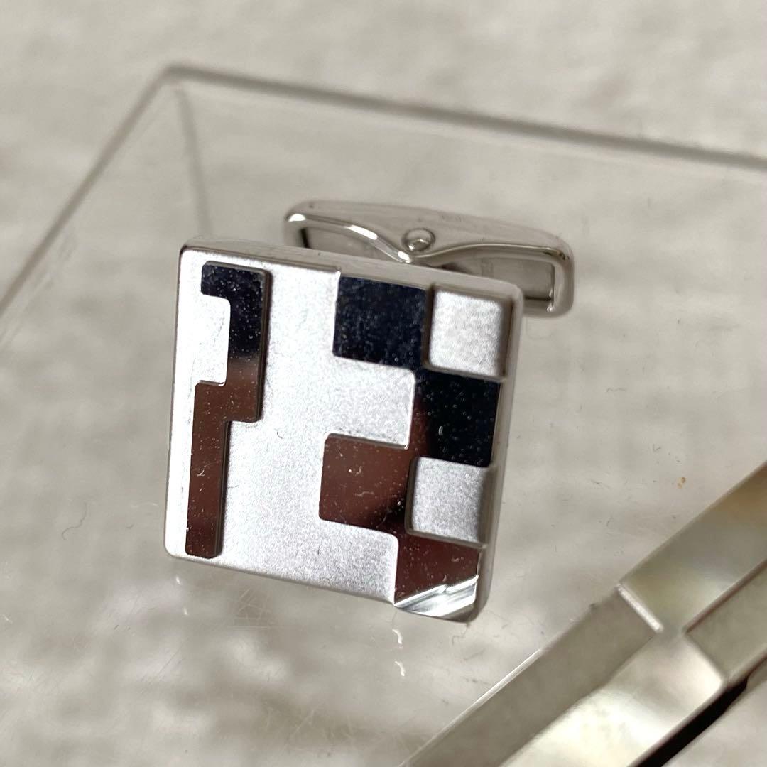 極美品【dunhill】幾何学模様 スクエア型 カフリンクス タイバーSV925