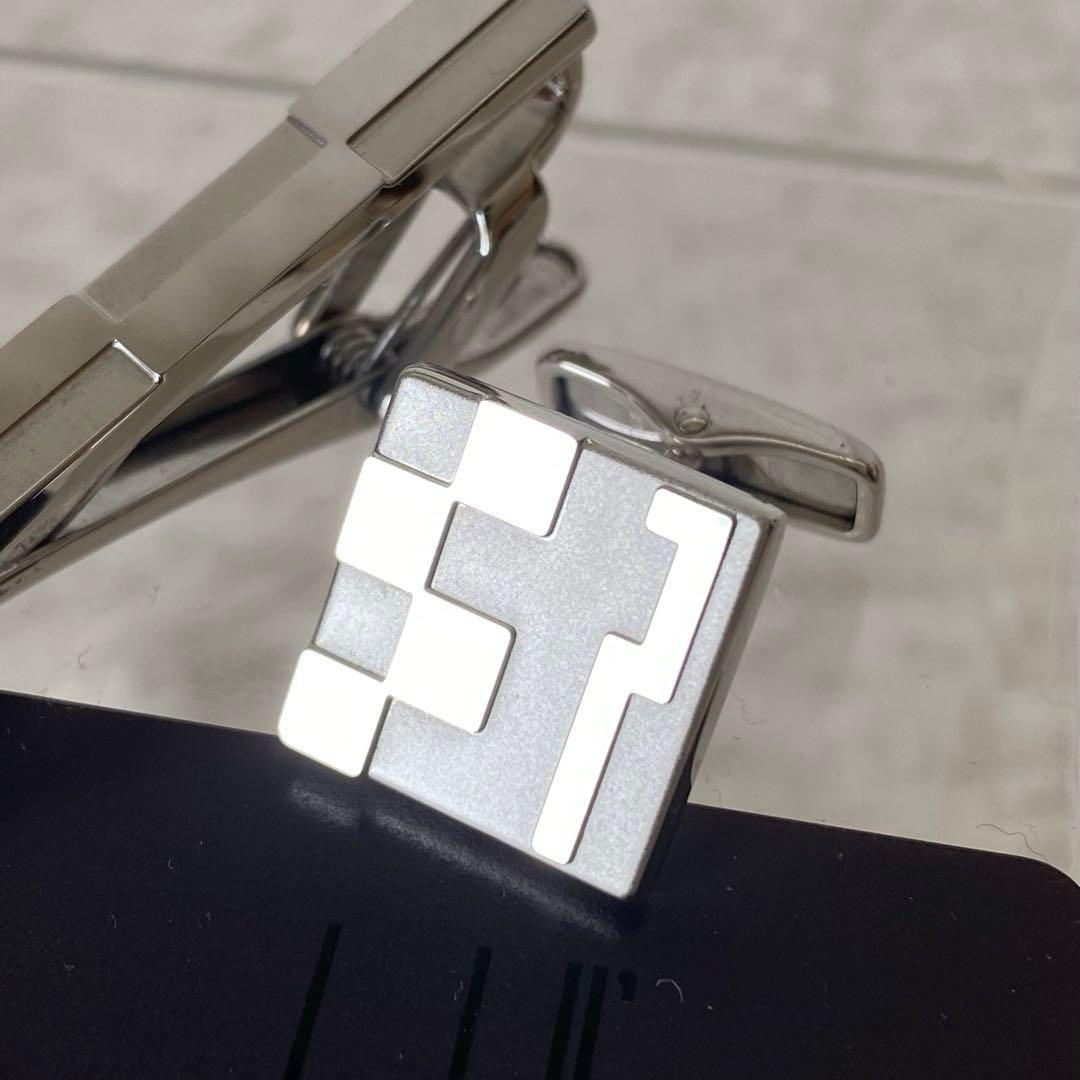 極美品【dunhill】幾何学模様 スクエア型 カフリンクス タイバーSV925