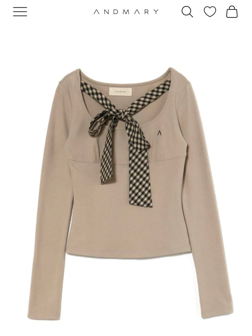 トップス andmary Ami ribbon check tops beige