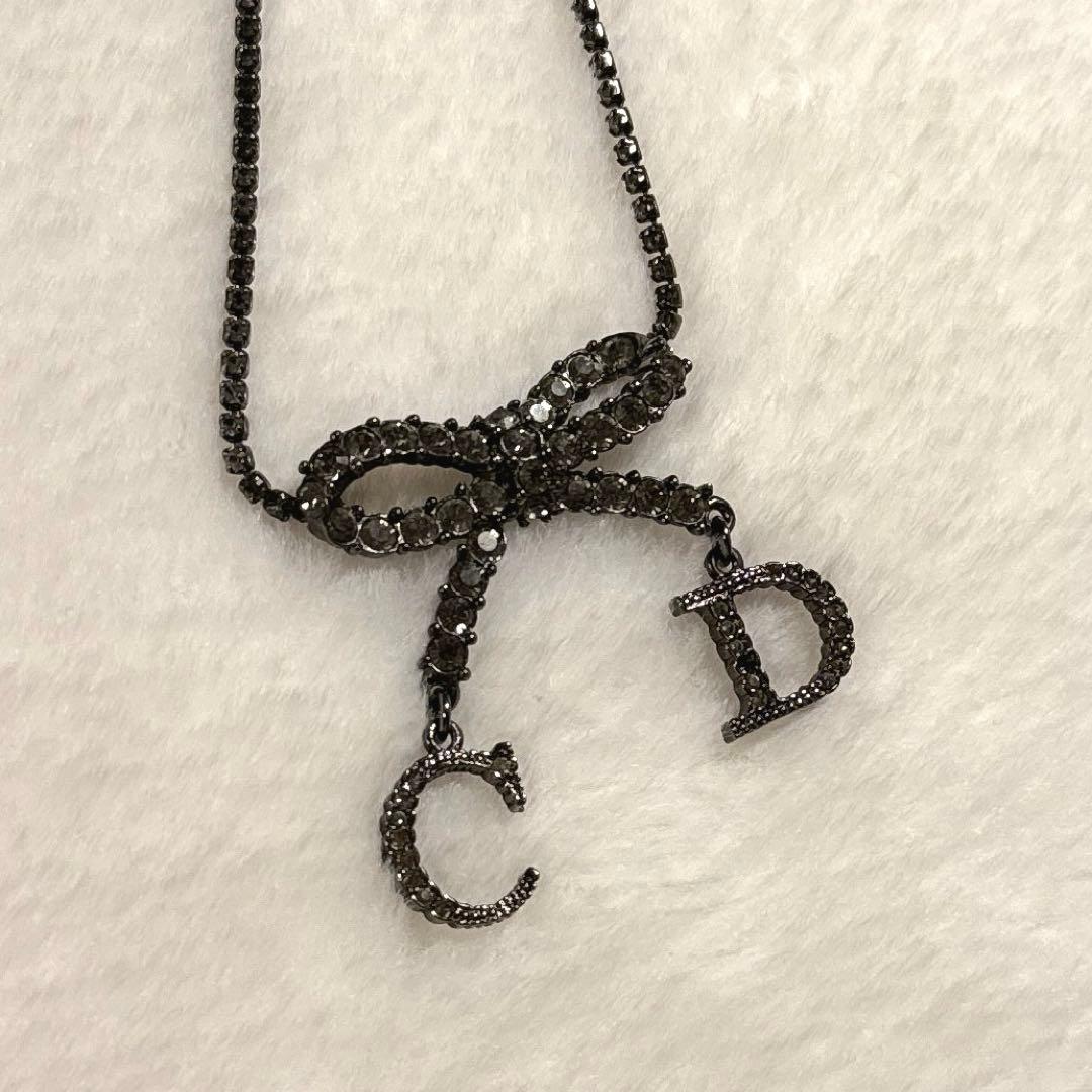 Dior クリスチャンディオール　リボンCD ネックレス ストーン