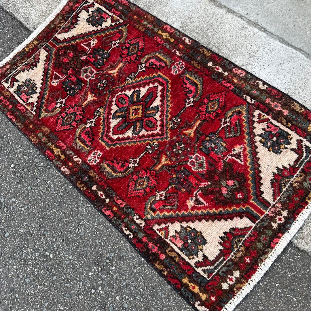 110cmx63ペルシャ絨毯年代織り物ハマダン手織り絨毯スパーヴィンテージラグ