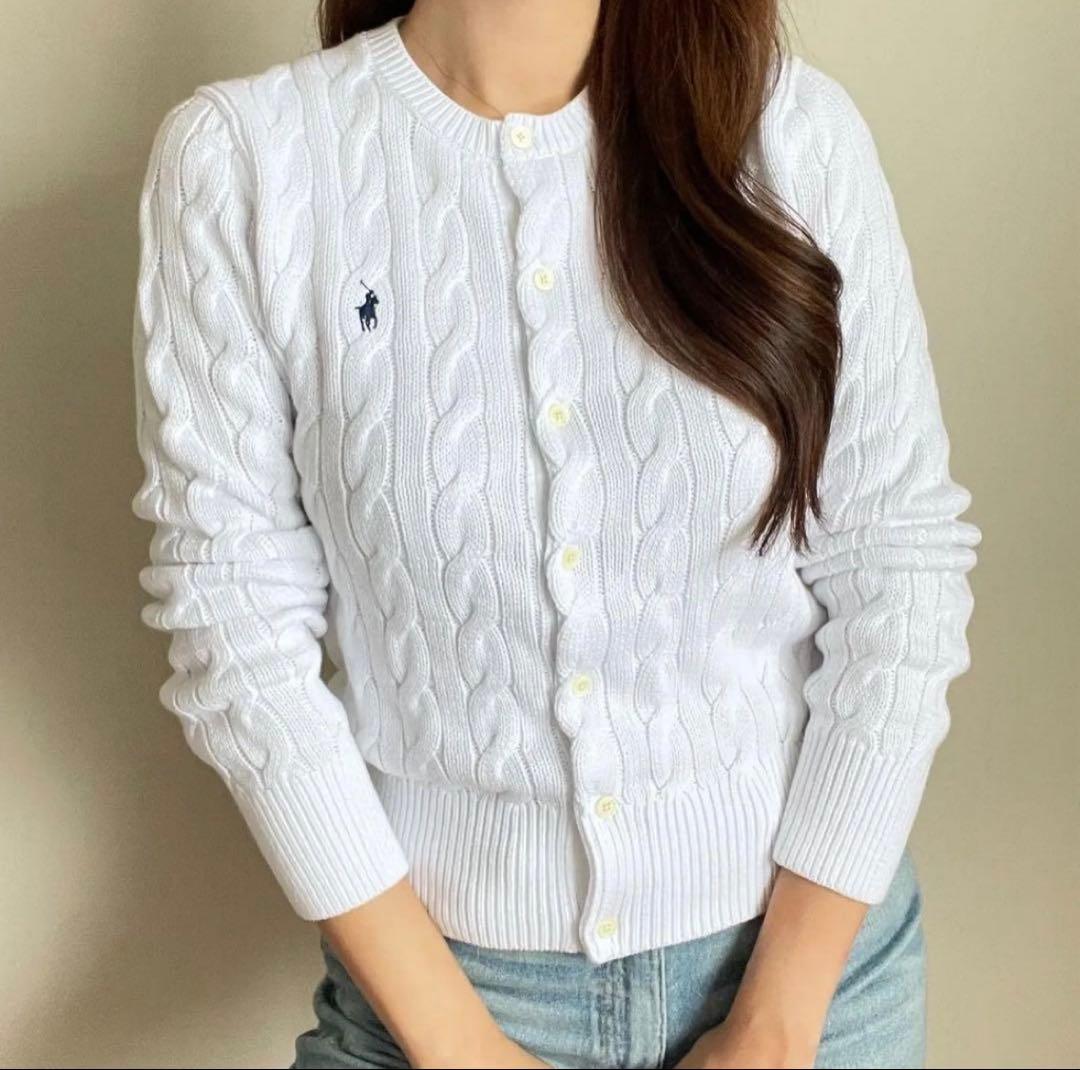【美品】 ポロラルフローレン コットン ケーブルニット カーディガン