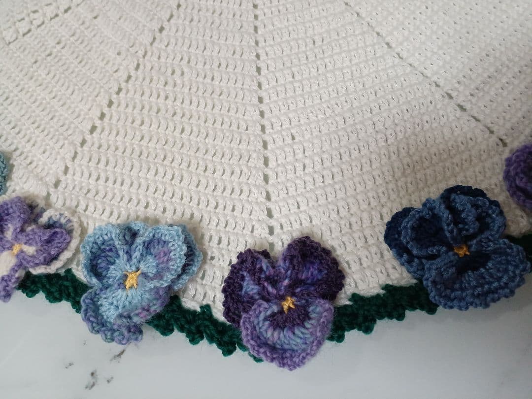 パンジーの　花束ブランケット　カシミア100%で温か