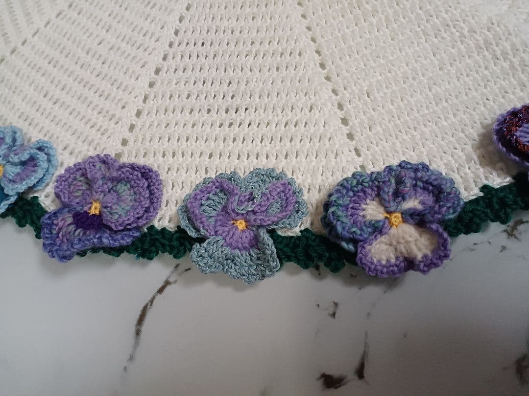 パンジーの　花束ブランケット　カシミア100%で温か