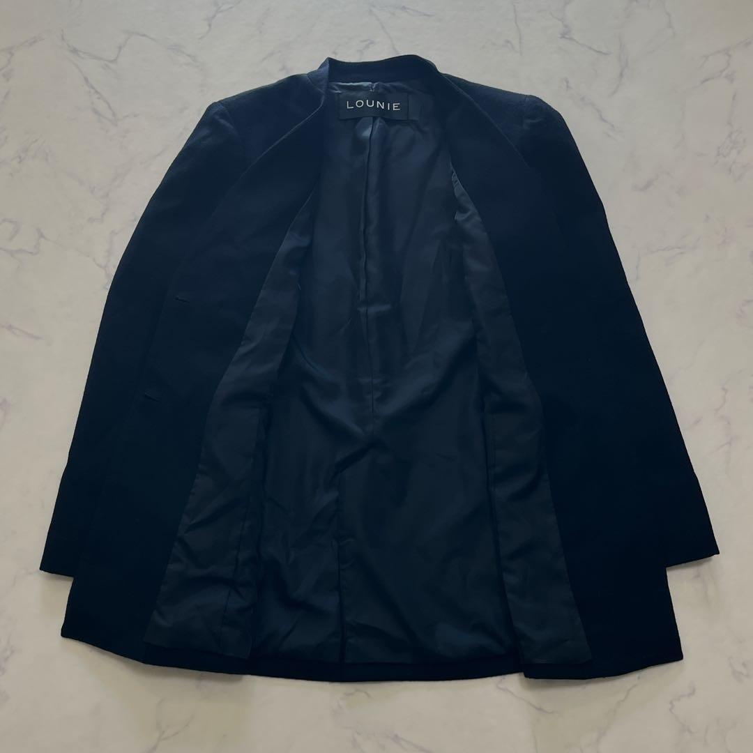 人気✨ルーニィ パールボタンジャケット ノーカラー ジャコット 紺38