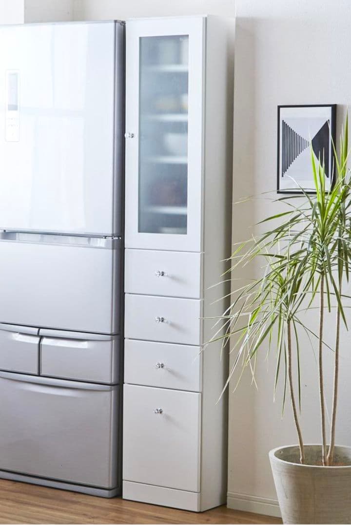 大川家具　食器棚　スリム　幅40cm　ホワイト　隙間収納