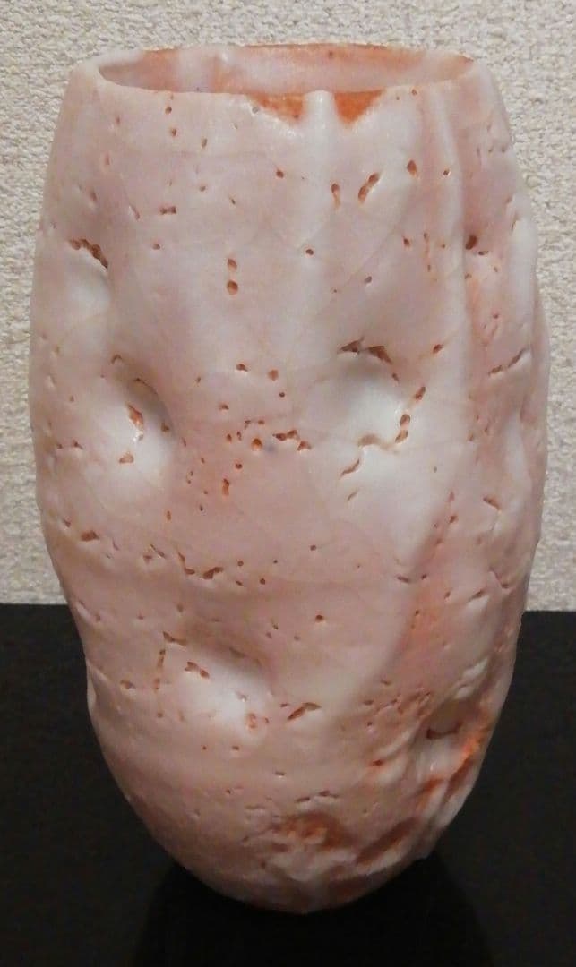 玉置保夫作　志野焼　花入　共箱　略歴付　花瓶