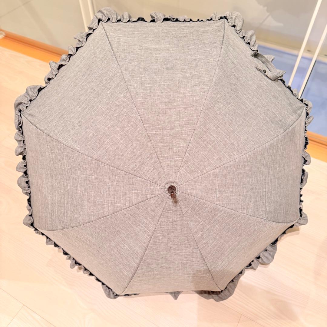 新品未使用 芦屋ロサブラン 日傘 ミドル フリル タンガリー 55cm 晴雨兼用