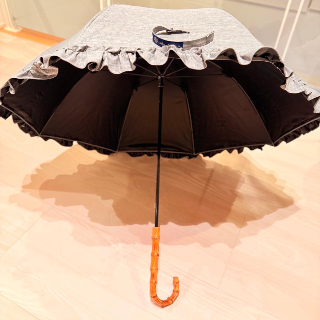 新品未使用 芦屋ロサブラン 日傘 ミドル フリル タンガリー 55cm 晴雨兼用