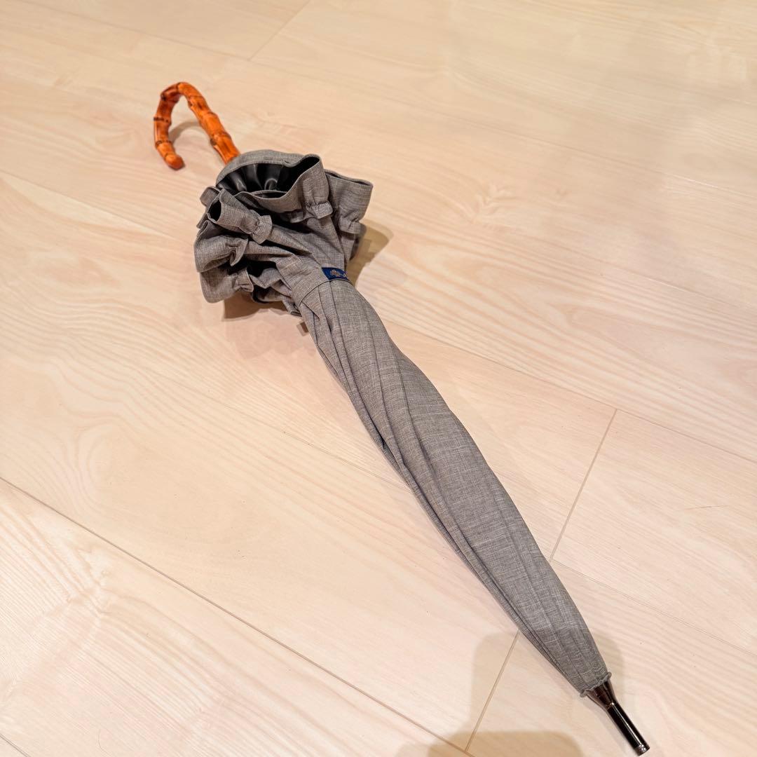 新品未使用 芦屋ロサブラン 日傘 ミドル フリル タンガリー 55cm 晴雨兼用