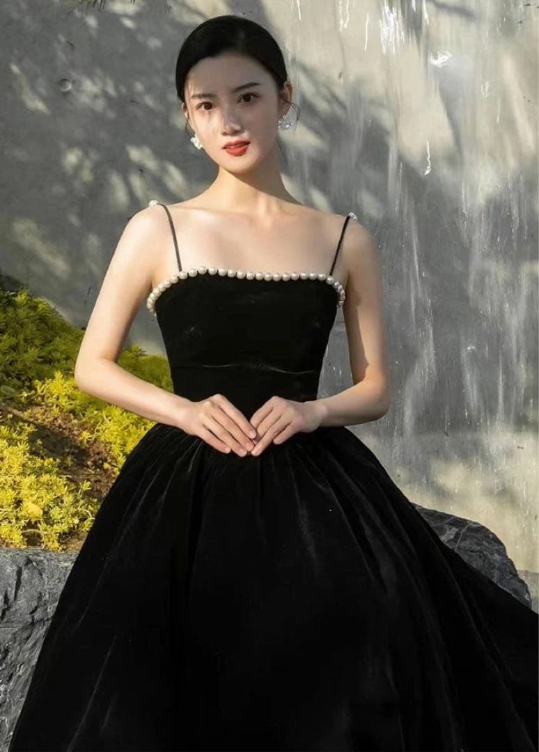 ベロアパールロングワンピースA136