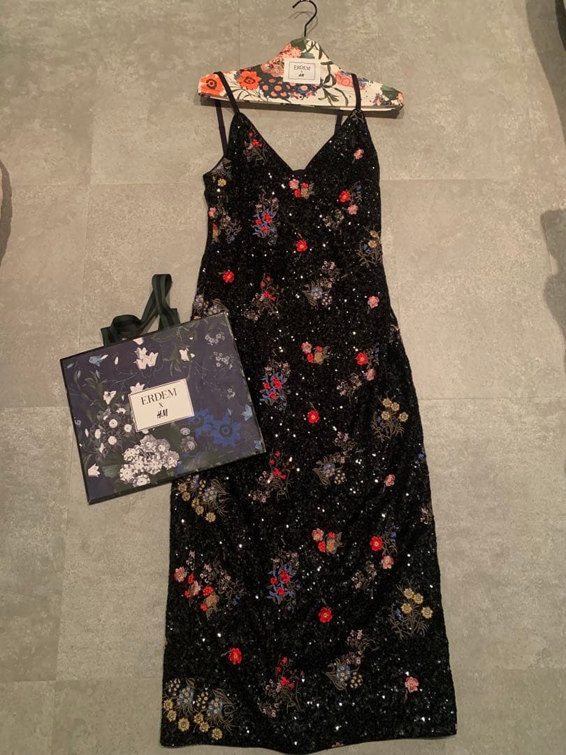 美品 ERDEM x  刺繍スパンコールキャミワンピース