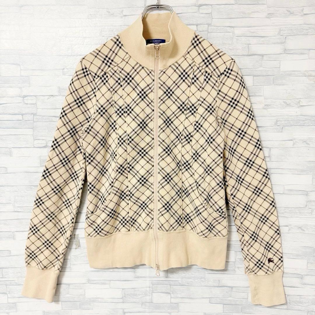 バーバリーブルーレーベル ノバチェック ジャケット 袖刺繍ロゴ ダブルジップ38