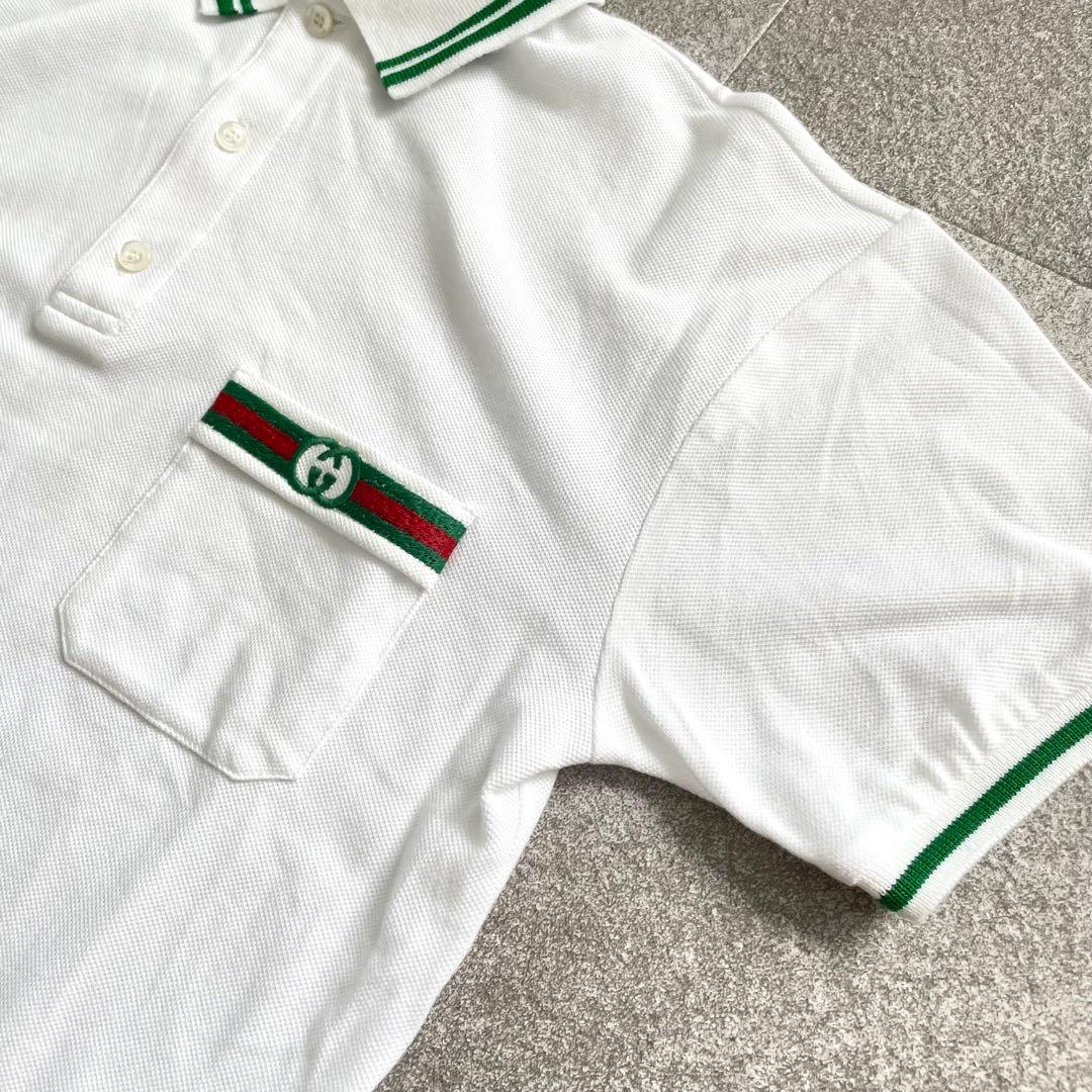 美品・鑑定済★グッチ　シェリー　ロゴ　コットン　ポロシャツ　レディース　10