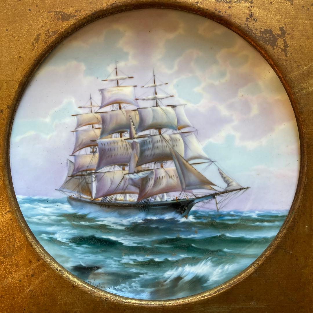 オールドノリタケ￼ 帆船　林直三筆　飾皿　やじろべ印(高級品) 1912〜40年