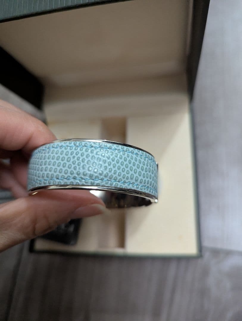 L*u様 美品 GUCCI リザード レザー Gロゴブレスレットバングル ブルー