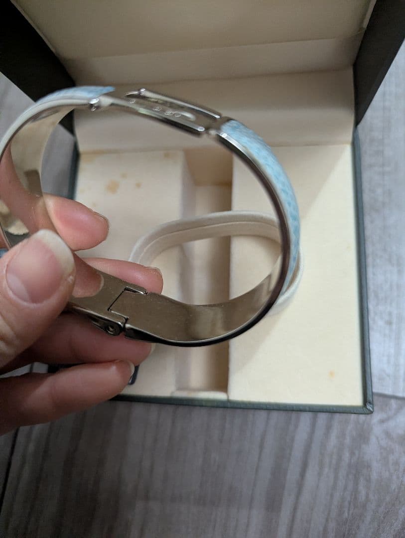 L*u様 美品 GUCCI リザード レザー Gロゴブレスレットバングル ブルー