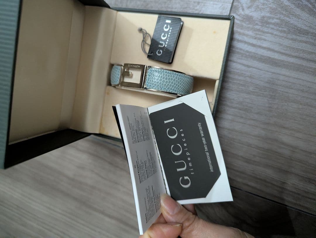 L*u様 美品 GUCCI リザード レザー Gロゴブレスレットバングル ブルー