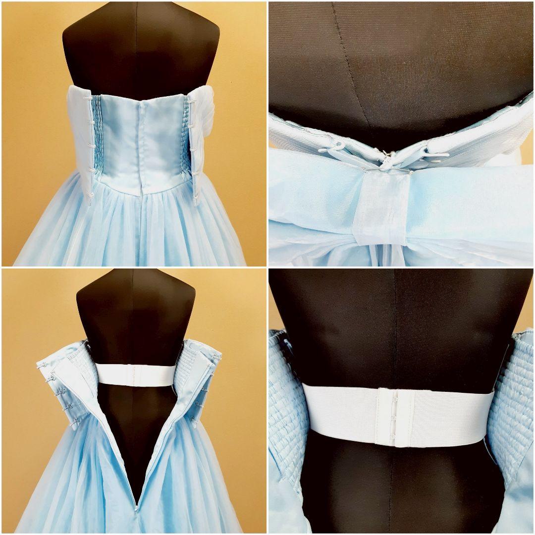 希少デザイン◎カラードレス ストラップレス 青 フラワー装飾 Aライン 付属品付