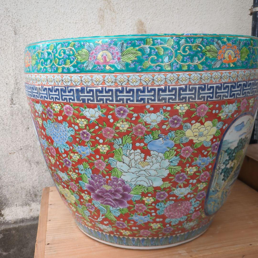 骨董 大型 古伊万里 伊万里 火鉢 十錦手 色絵 鉢カバー 睡蓮鉢 メダカ 金魚