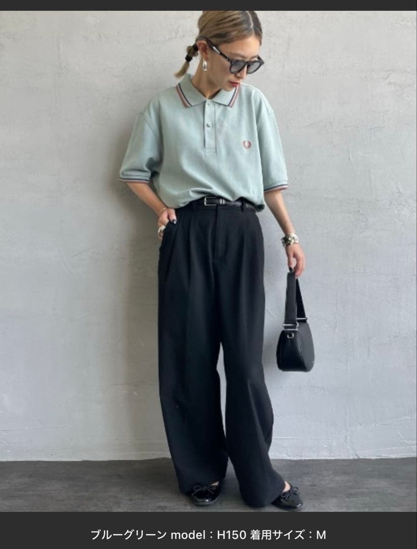 FRED PERRYツインティップラインロゴ刺繍ポロシャツ ブルーグリーン