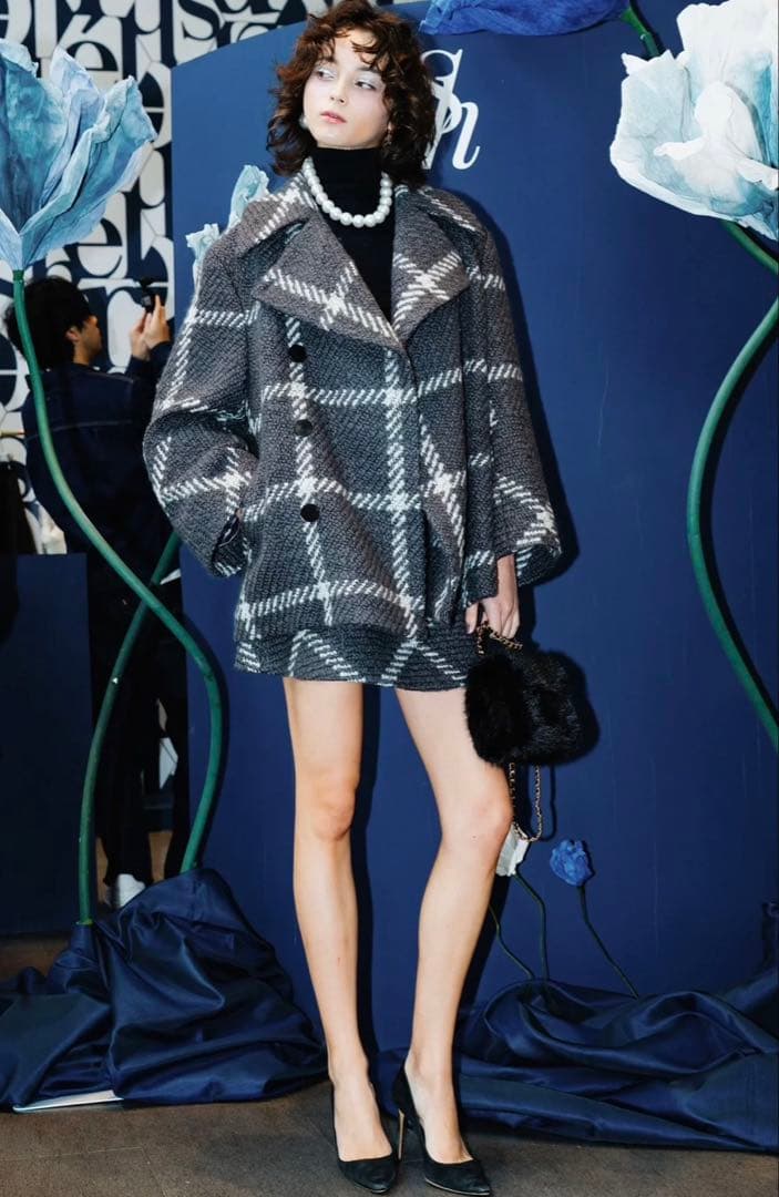 ジャケット・アウター sheller big check BISHU pure wool coat