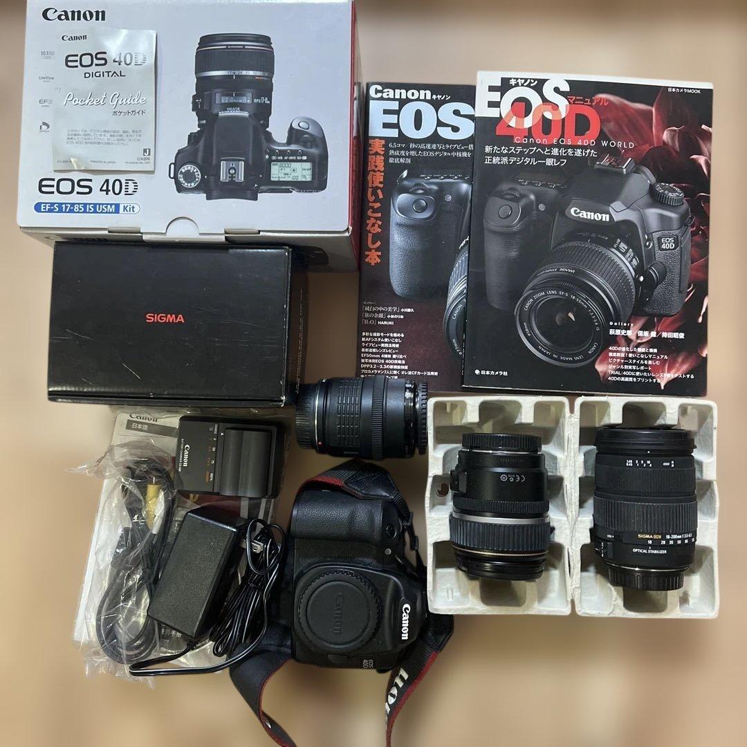 【ジャンク品】Canon EOS 40D 本体 レンズ3本（シグマ1本）本2冊